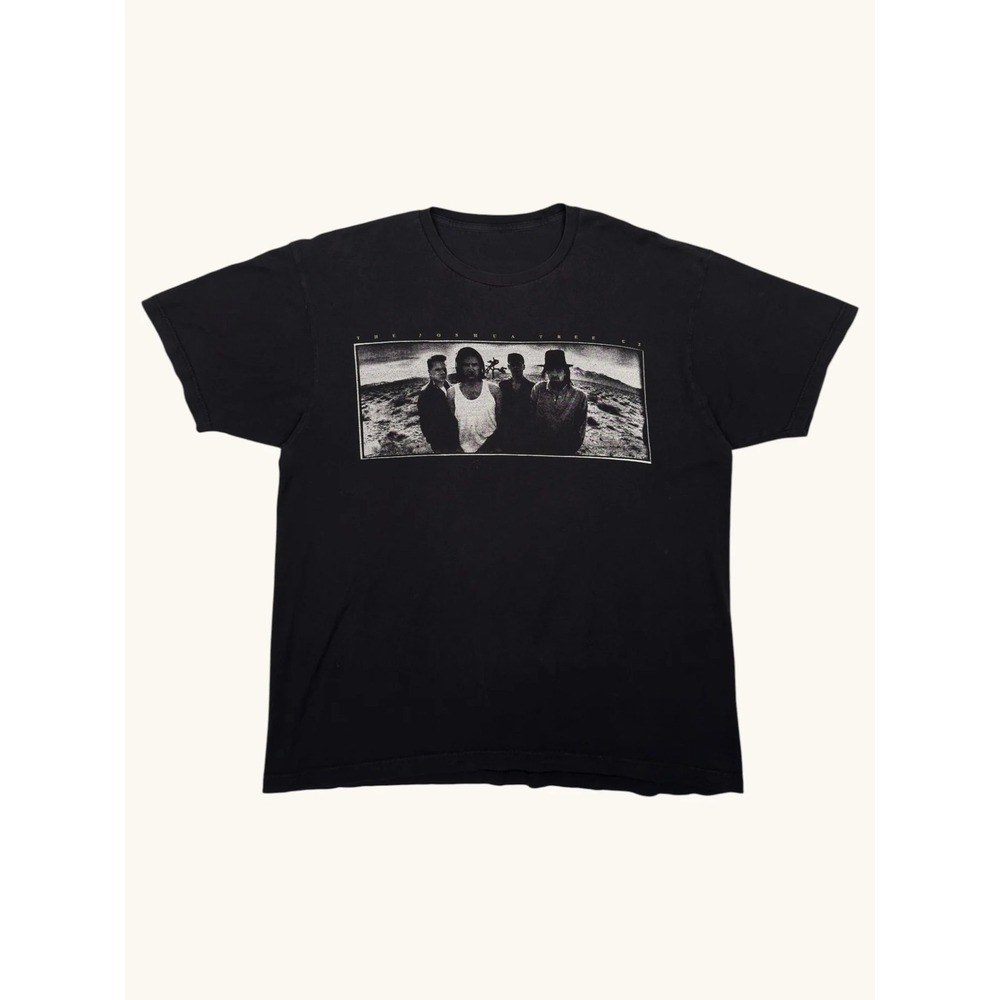 U2 The Joshua Tree Europe 1987 Tour Graphic T-Shirt Black Mens XL Vintage Style